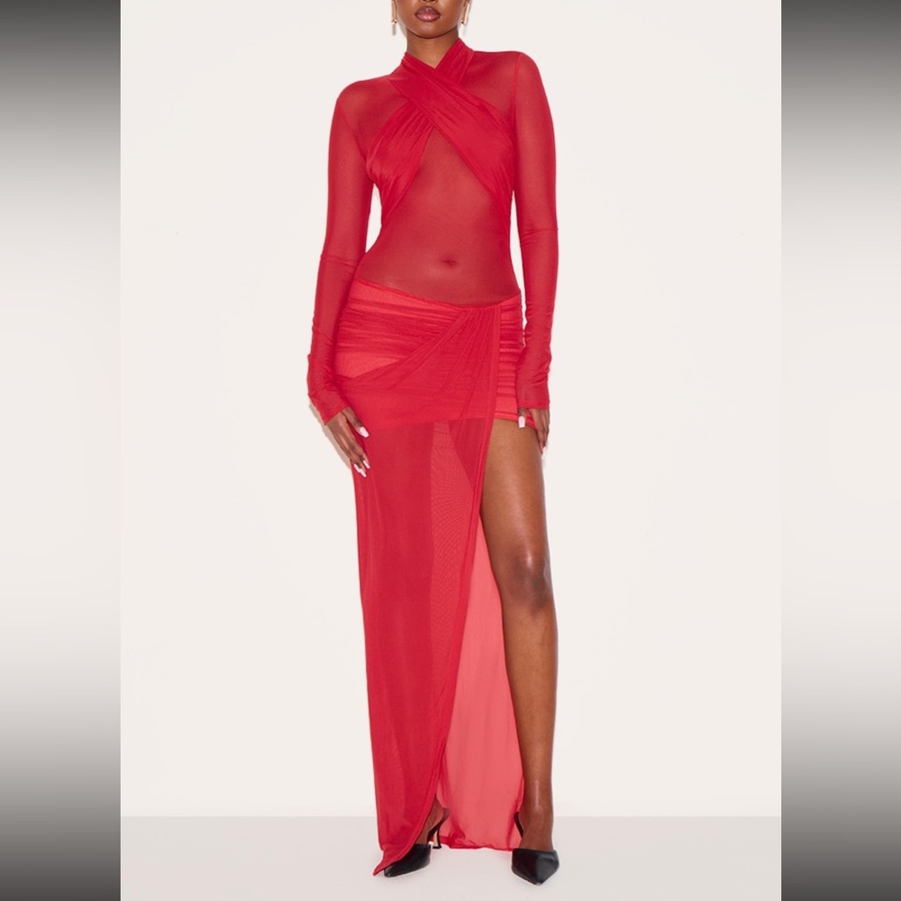PrettyLittleThing Stunning Red Sheer Dress
